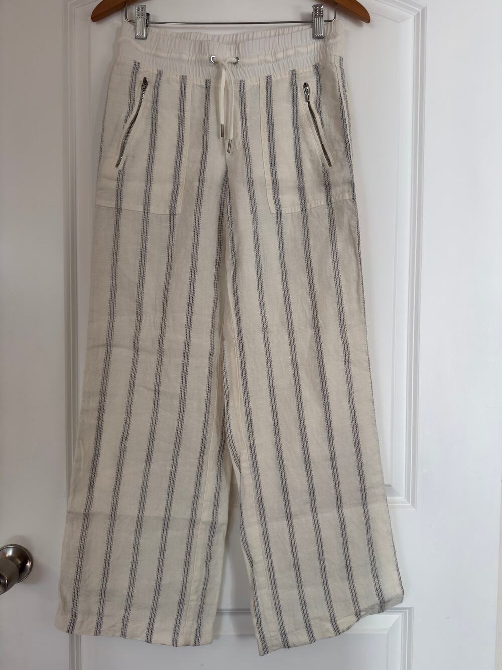 Athleta Cabo Tide Linen Wide Leg Pants Striped Drawstring - Size: 2